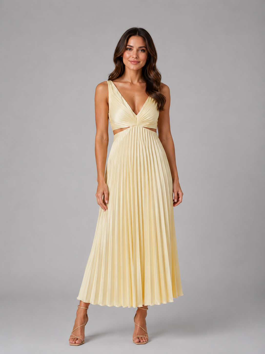 Women’s Pleated Cut-Out Midi Dress – Flowing Silhouette