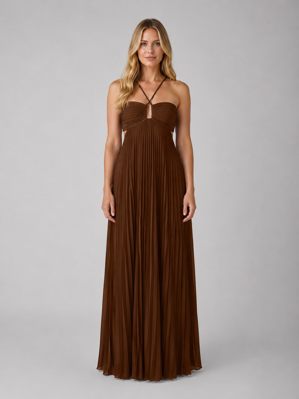 Women's Pleated Halterneck Maxi Dress – Wedding Guest Gown