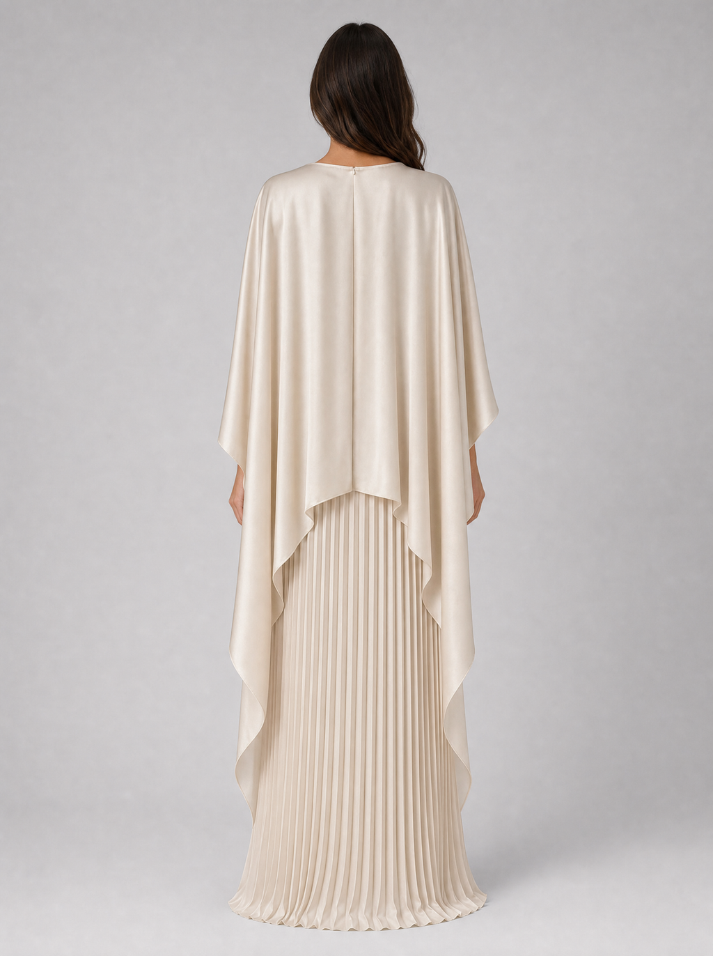 Women’s Pleated Maxi Dress with Cape Sleeves – Flowing Silhouette