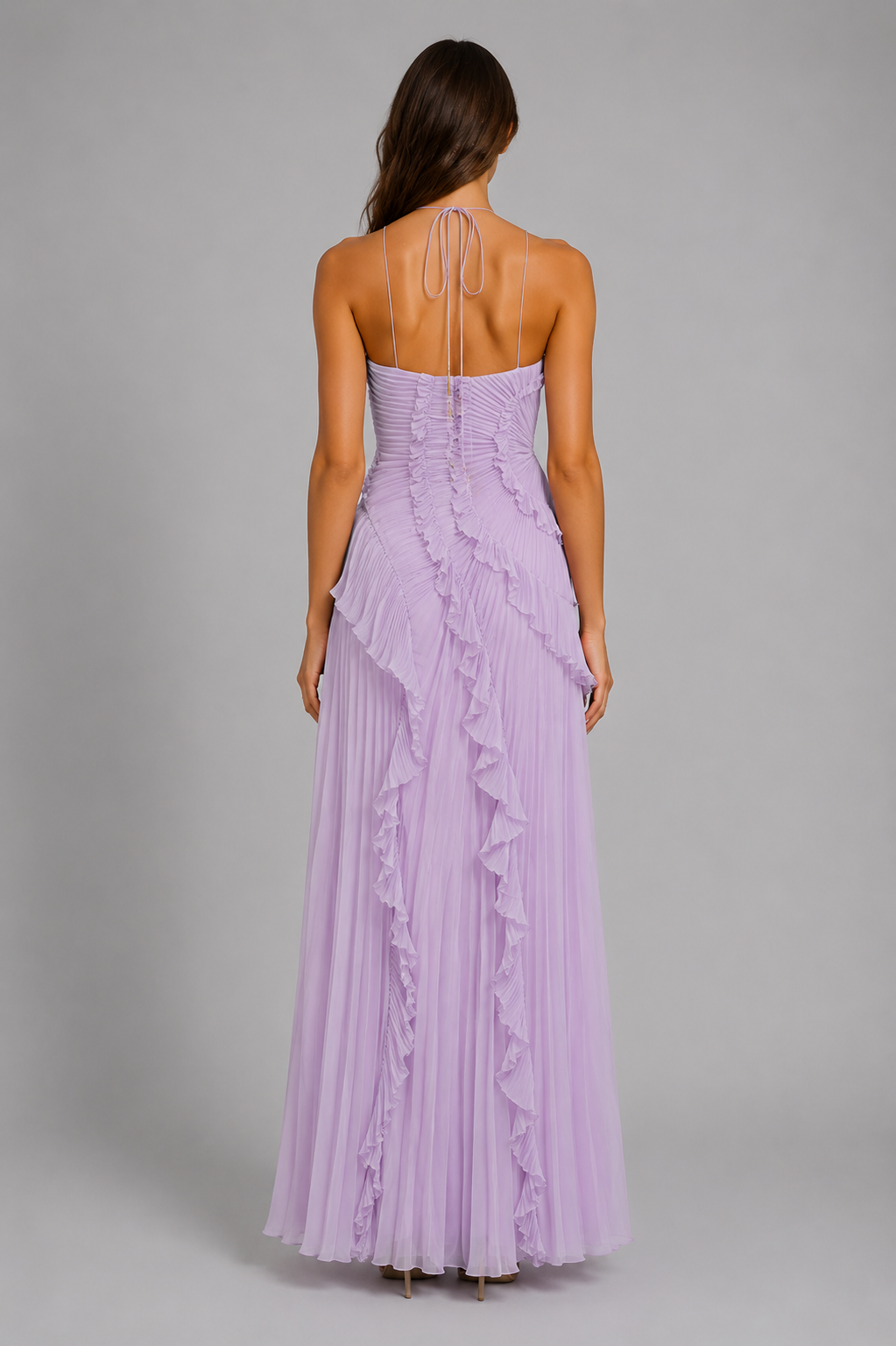 Women's Pleated Ruffle Halter Maxi Dress – Elegant Occasion Wear