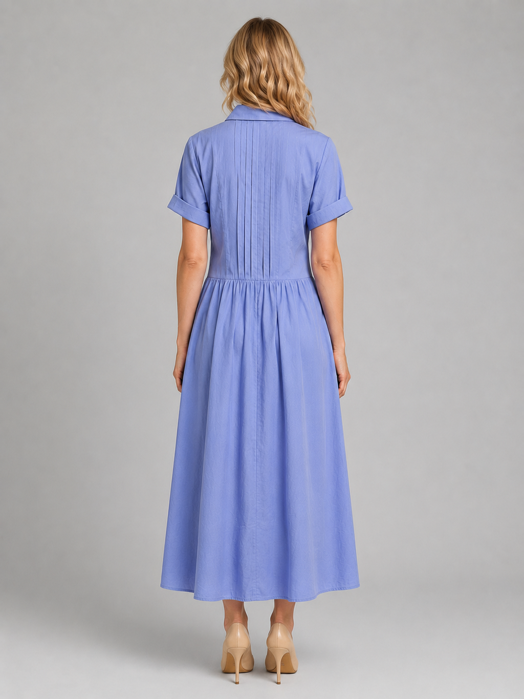 Women's Pleated Shirt Maxi Dress with Pockets – Relaxed Flattering Fit