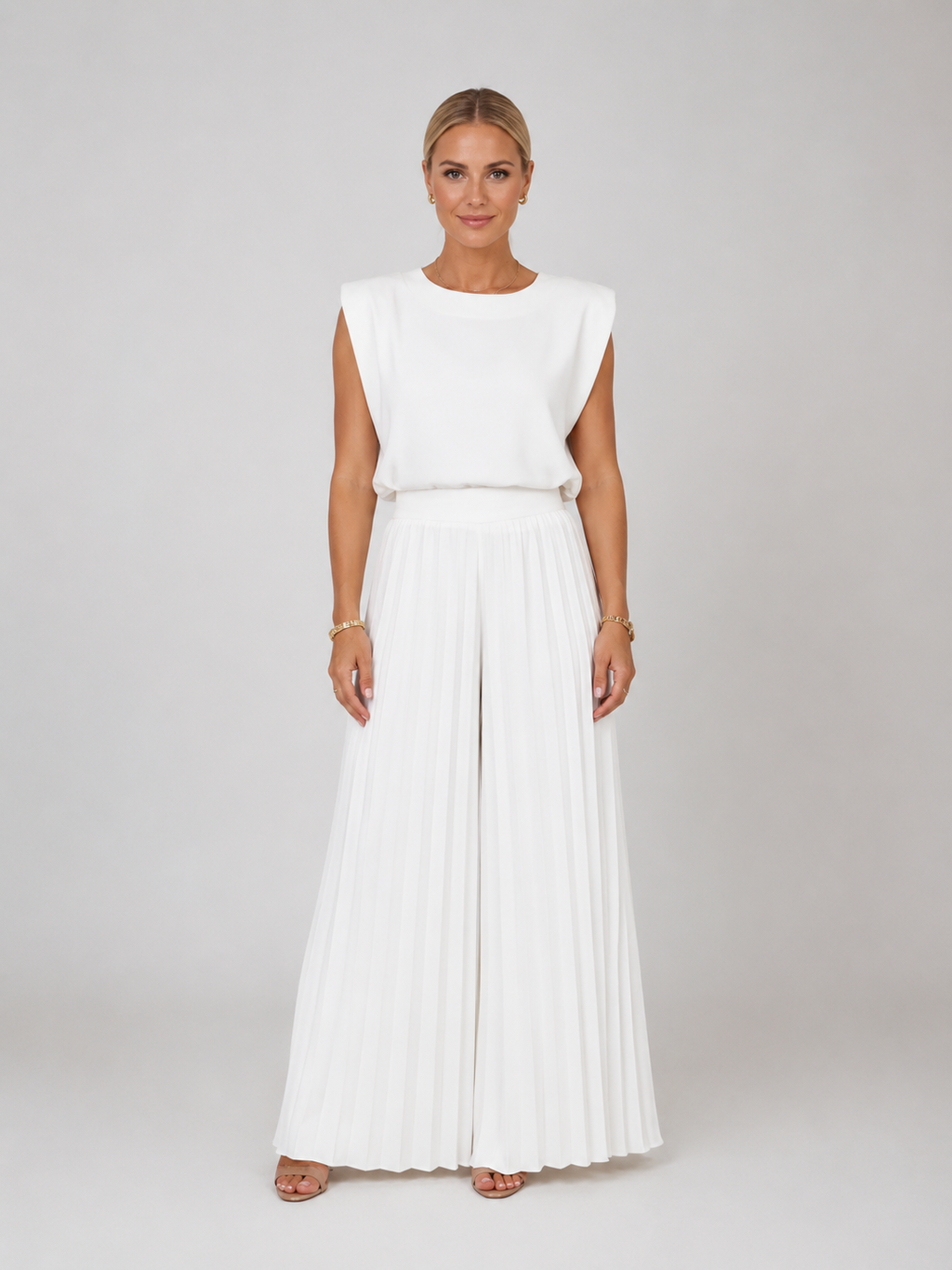Women’s Pleated Wide Leg Trouser Set – Elegant Relaxed Style