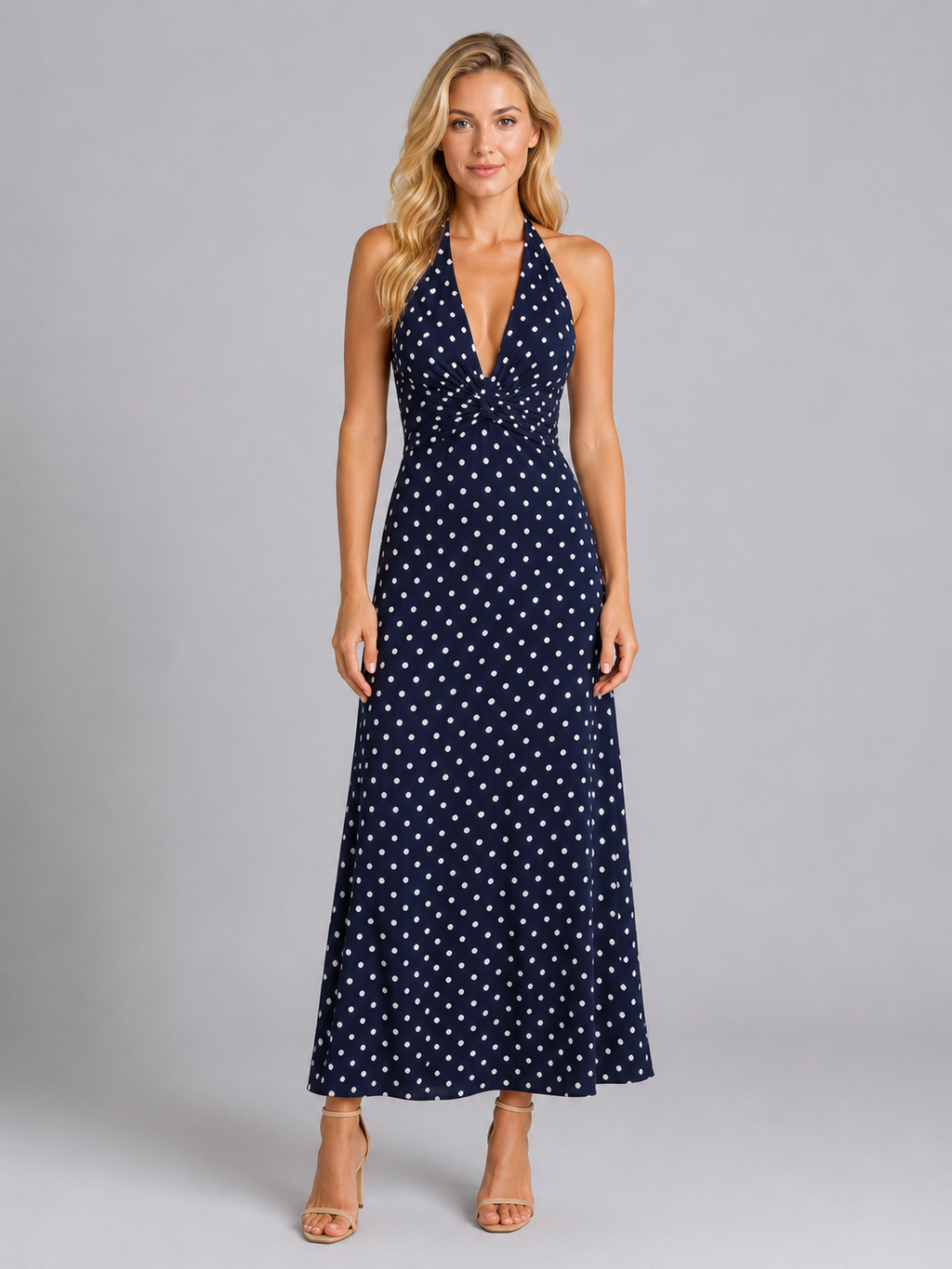 Women’s Polka Dot Halter Maxi Dress – Summer Occasion Style