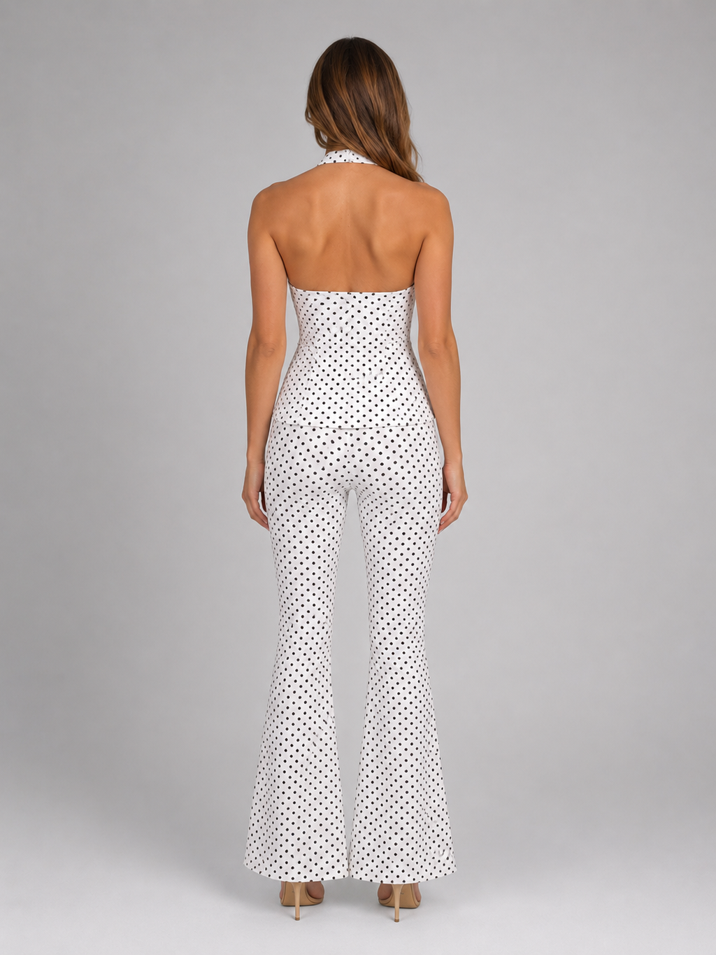 Women's Polka Dot Halter Top & Wide Leg Trousers Co-Ord Set – Summer Outfit