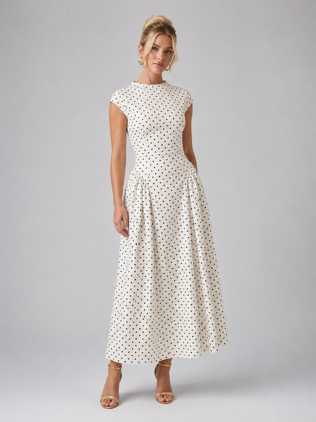Women’s Polka Dot Maxi Dress – Elegant A-Line Silhouette