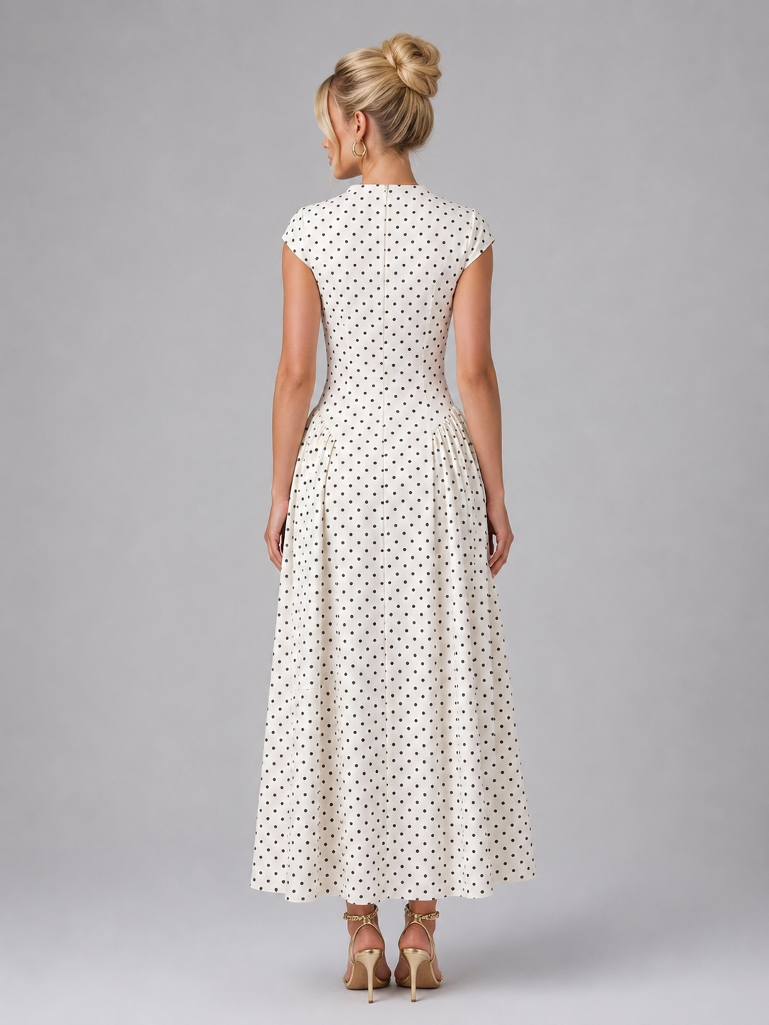 Women’s Polka Dot Maxi Dress – Elegant A-Line Silhouette