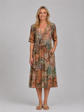 Women's Printed V-Neck Midi Dress – Relaxed Pocket Dress
