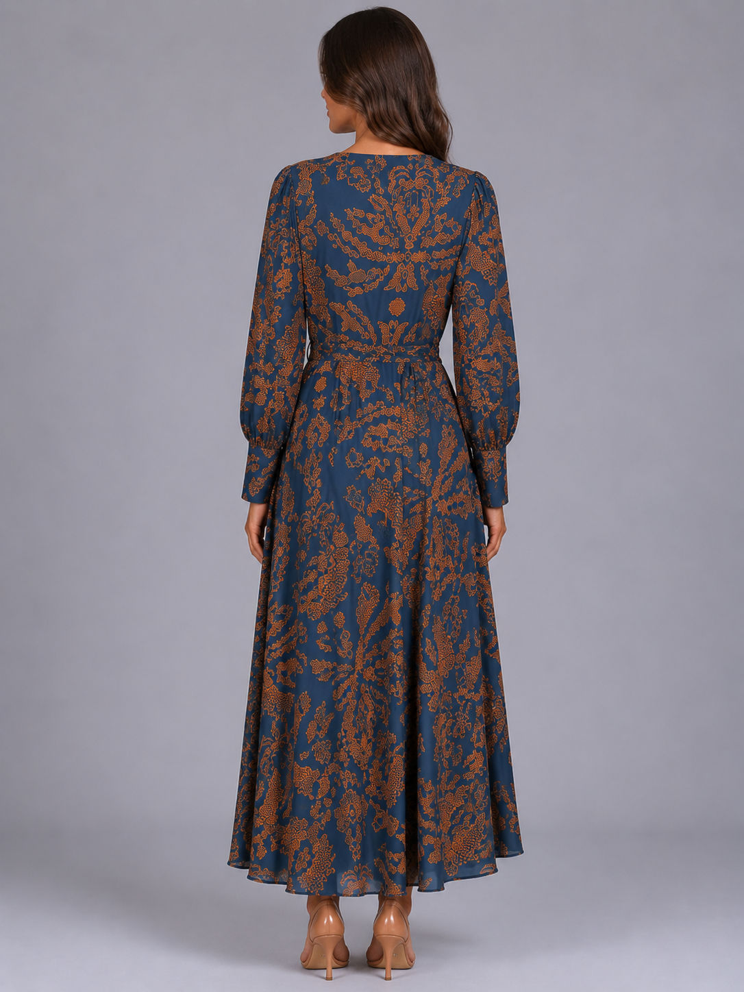Women’s Printed V-Neck Midi Dress – Wedding Guest Occasion