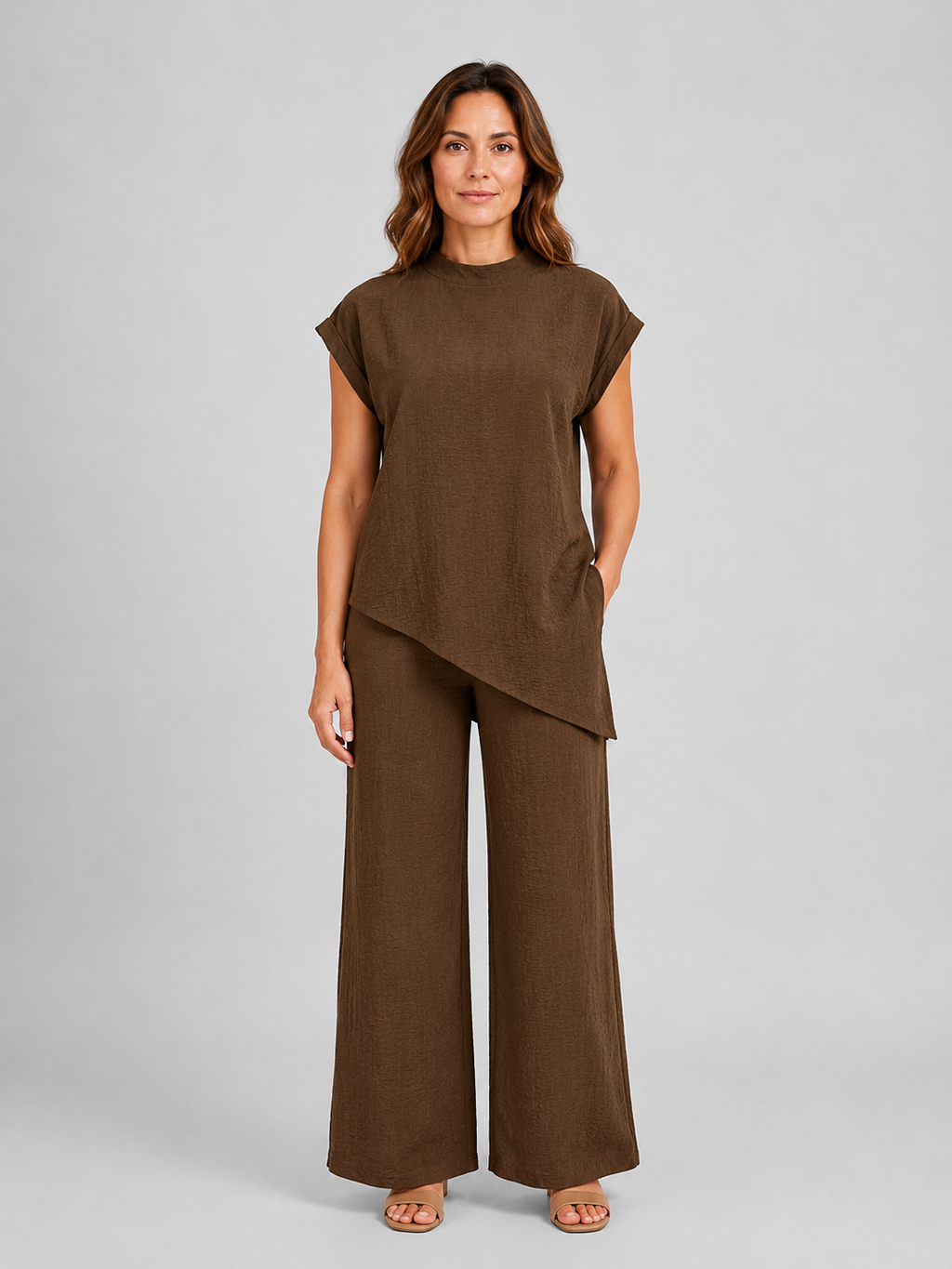 Women's Relaxed Co-Ord Set – Asymmetric Top & Wide Leg Trousers
