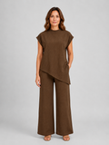 Women's Relaxed Co-Ord Set – Asymmetric Top & Wide Leg Trousers