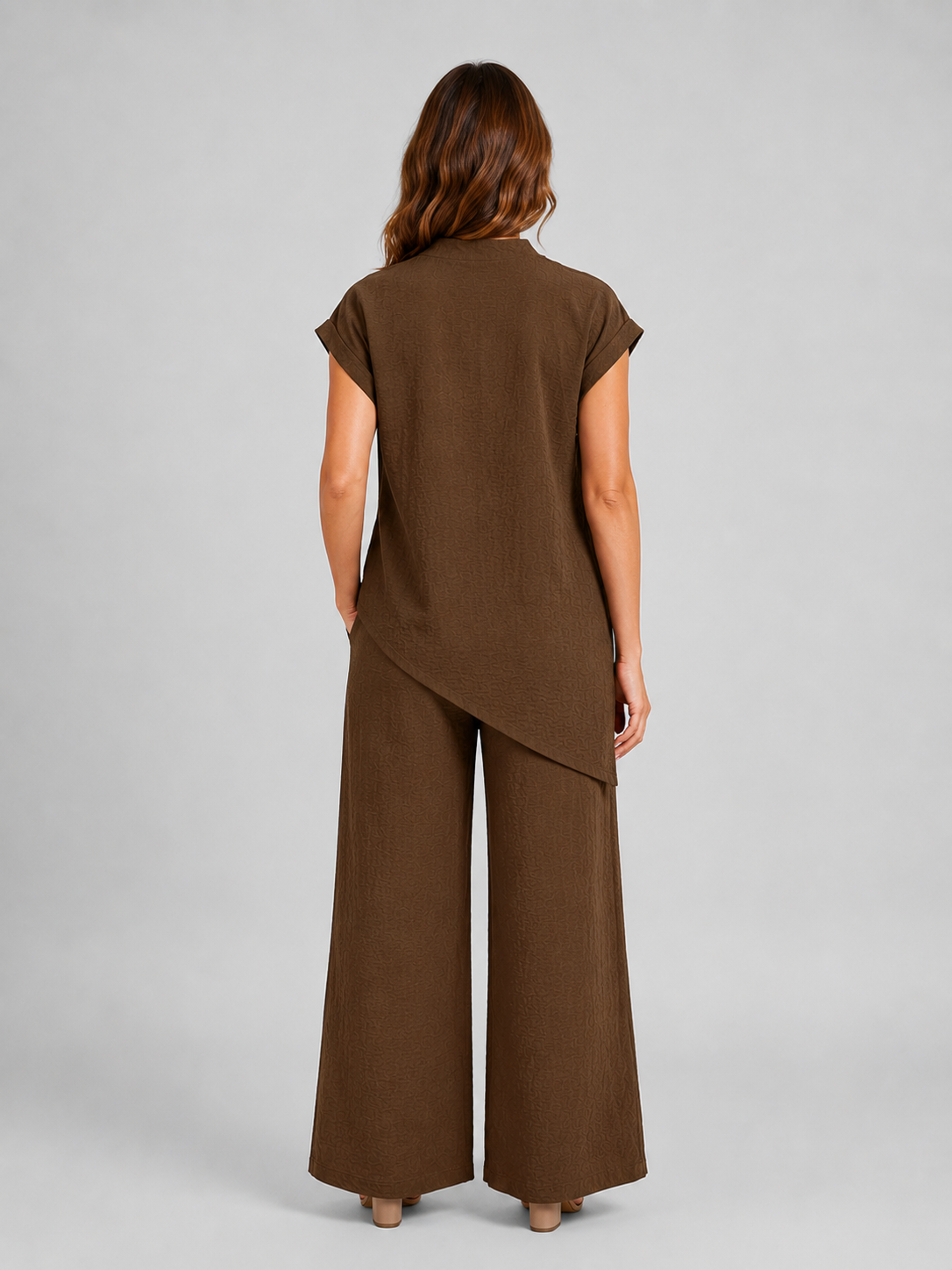Women's Relaxed Co-Ord Set – Asymmetric Top & Wide Leg Trousers