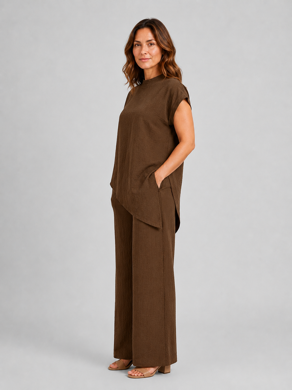 Women's Relaxed Co-Ord Set – Asymmetric Top & Wide Leg Trousers