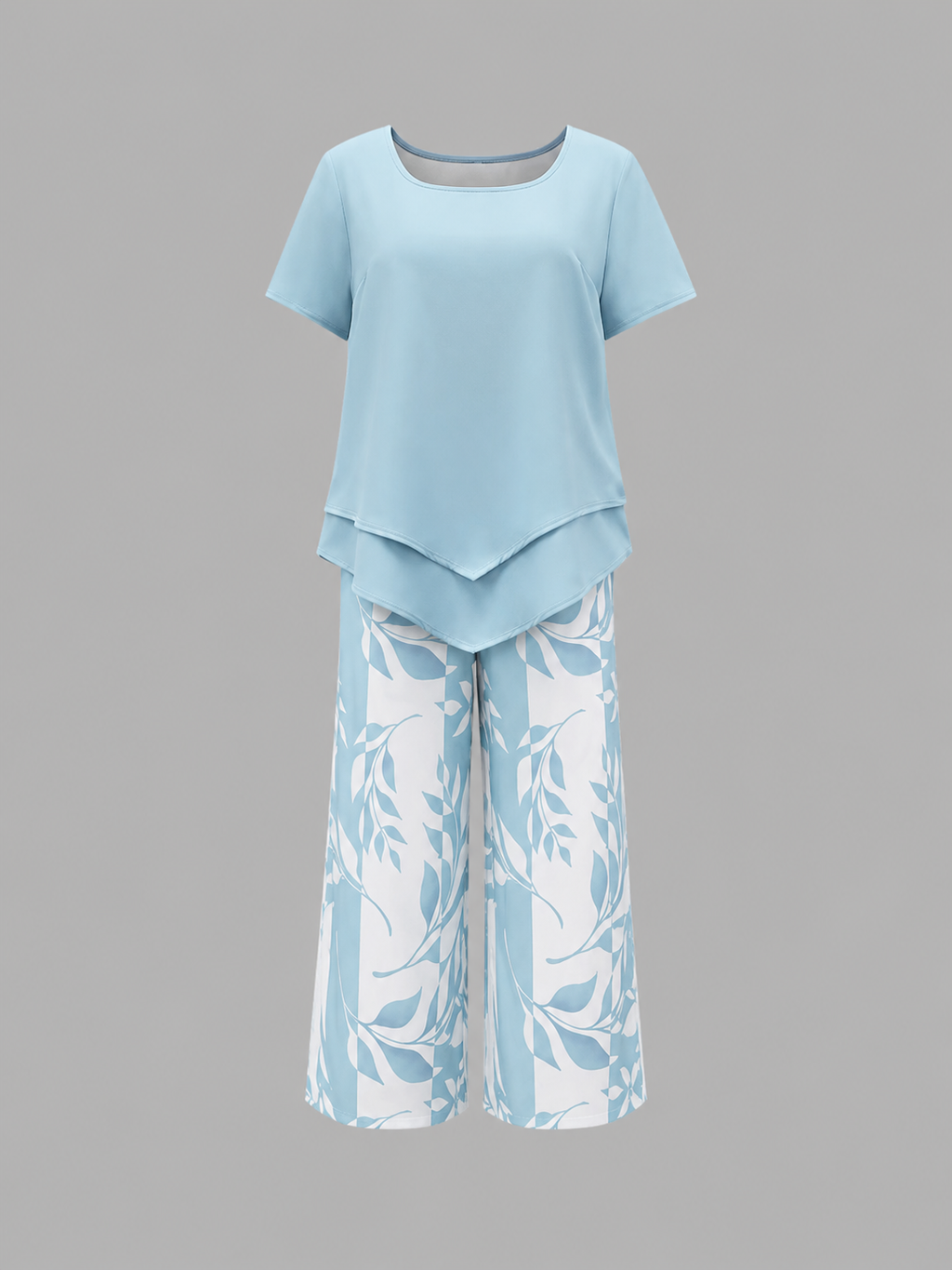 Women's Relaxed Two-Piece Set – Layered Top & Wide Leg Trousers