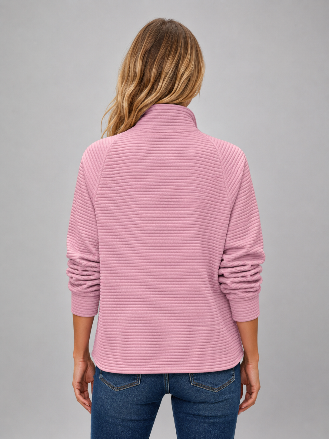 Women's Ribbed Half Zip Pullover – Casual Knit Zip Neck Jumper