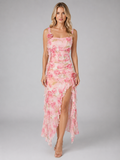 Women’s Romantic Ruffle Maxi Dress – Elegant Split Hem