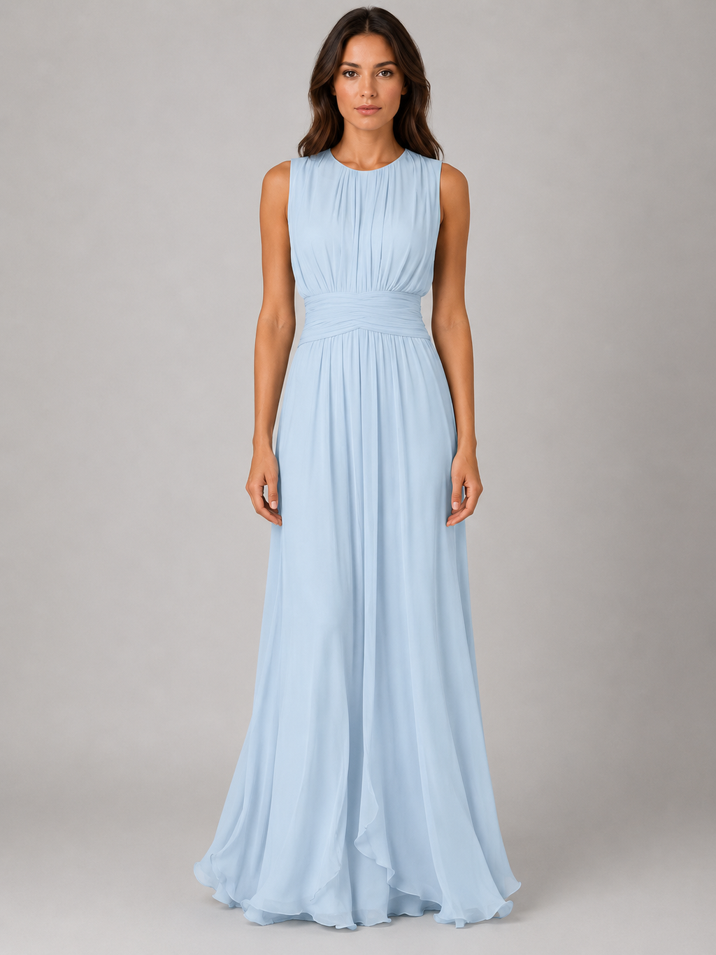 Women’s Ruched Chiffon Maxi Dress – Flowing Silhouette