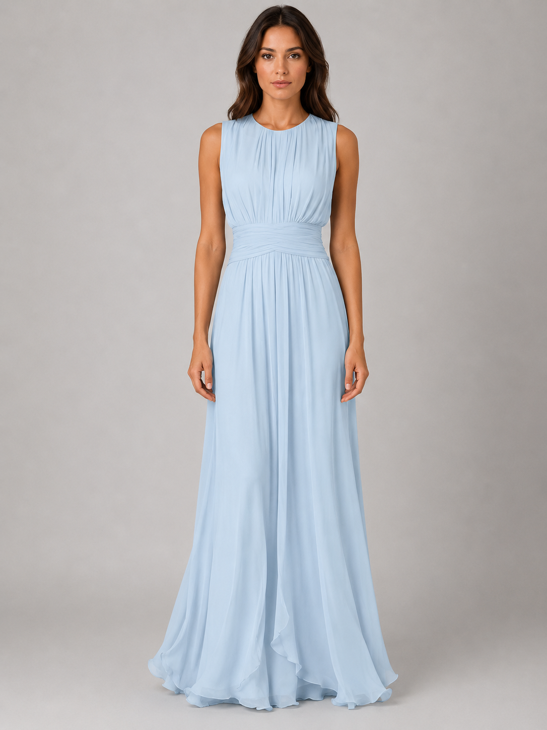 Women’s Ruched Chiffon Maxi Dress – Flowing Silhouette