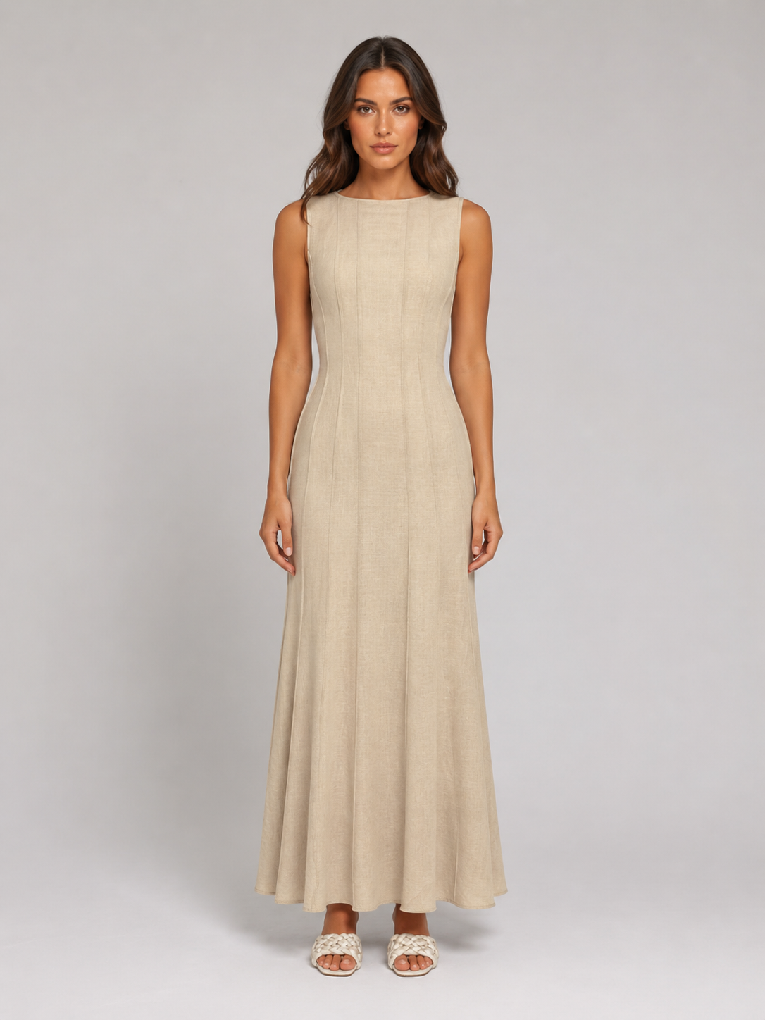 Women’s Ruched Sleeveless A-Line Maxi Dress – Relaxed Summer Style