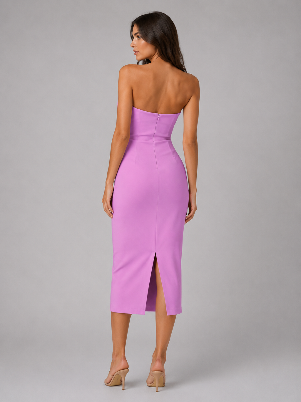 Women’s Ruched Strapless Midi Dress – Elegant Occasion Style