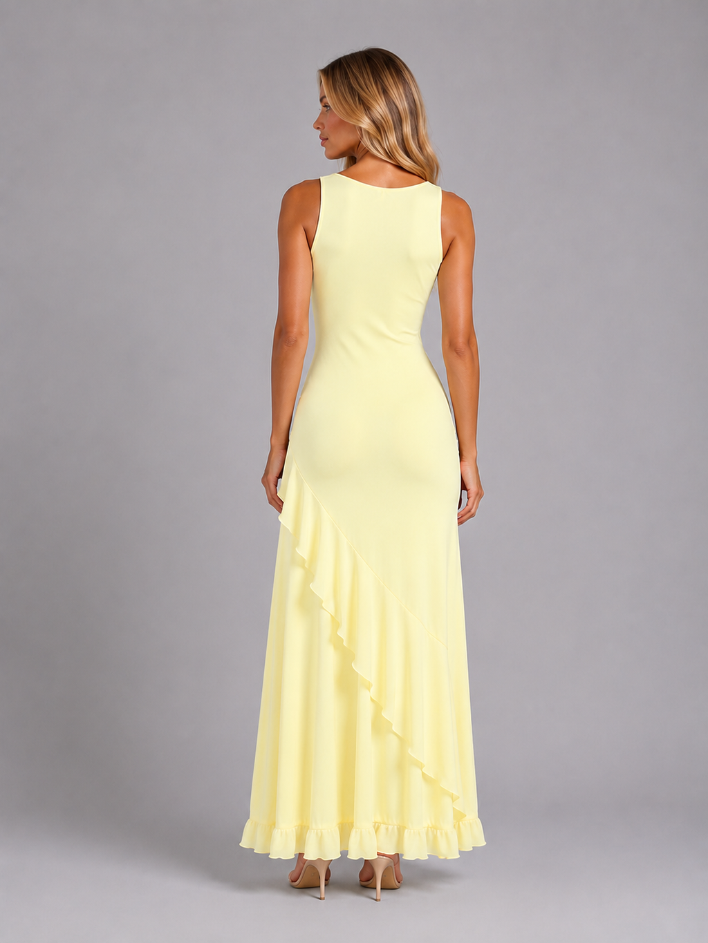 Women's Ruffle Split Maxi Dress – Figure Skimming Fit