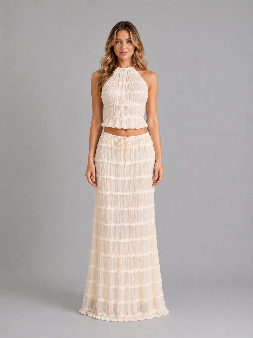 Women's Ruffle Textured Two-Piece Set – Summer Holiday Style