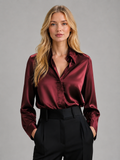 Women's Satin-Feel Blouse – Elegant Silky Drape
