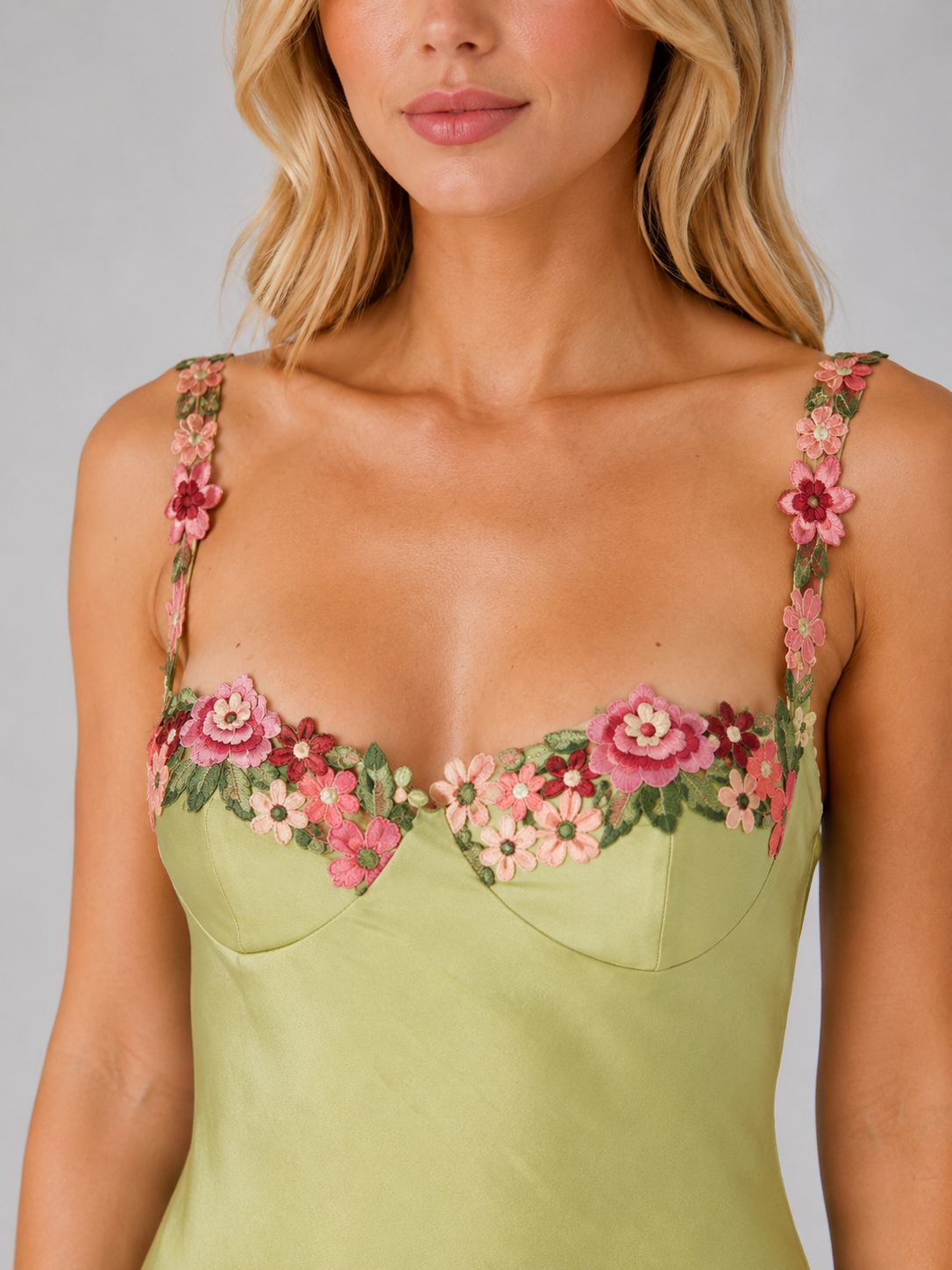 Women's Satin Feel Floral Embroidered Maxi Dress – Sculpted Fit