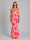 Women's Satin Feel Floral Maxi Dress – Sculpted Silhouette