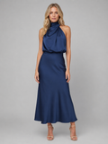 Women’s Satin Feel High Neck Midi Dress – Wedding Guest Occasion