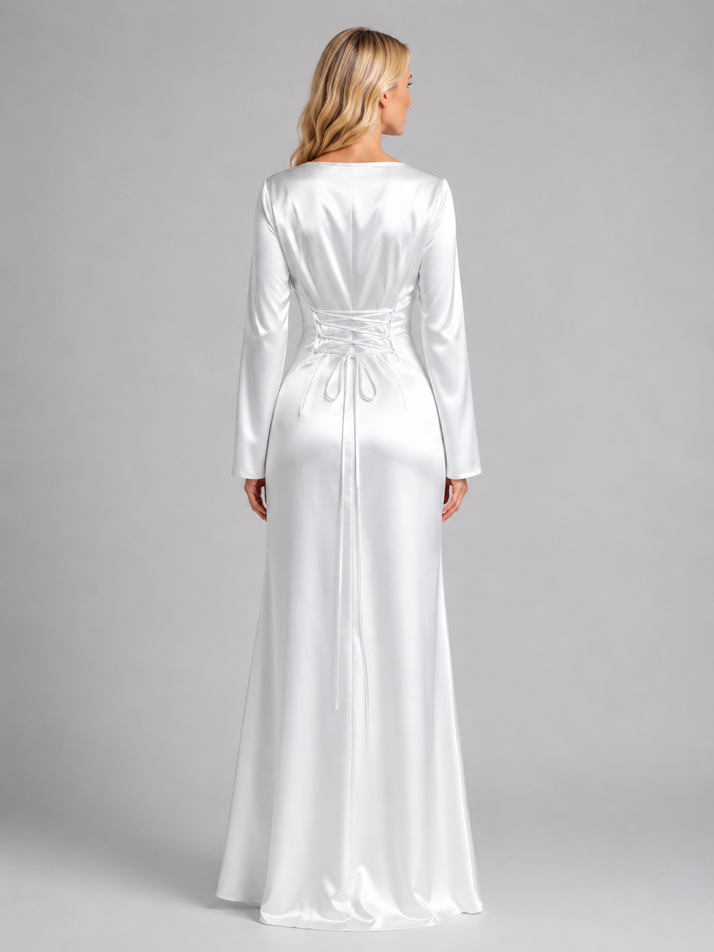 Women’s Satin Feel Long Sleeve Maxi Dress – Elegant Occasion Style