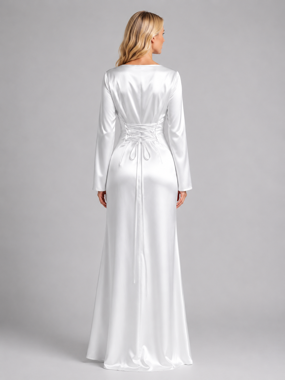 Women’s Satin Feel Long Sleeve Maxi Dress – Elegant Occasion Style