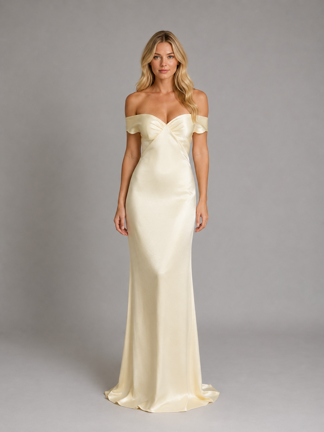Women’s Satin Feel Off-Shoulder Maxi Dress – Evening Gown