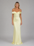 Women’s Satin Feel Off Shoulder Maxi Dress – Wedding Guest Gown