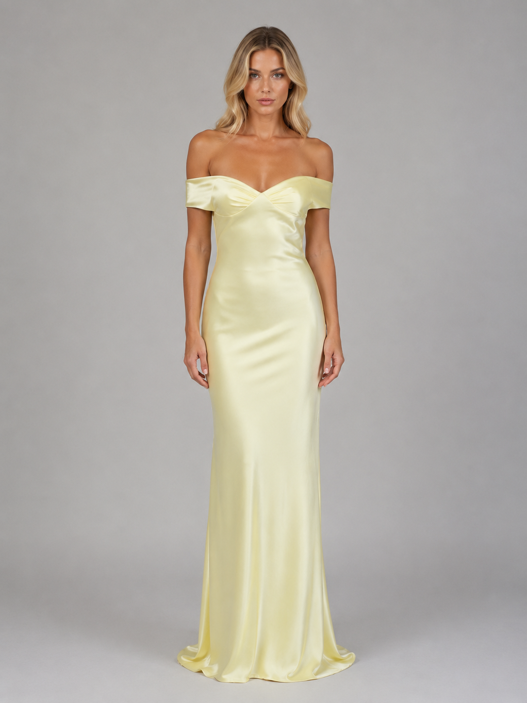 Women’s Satin Feel Off Shoulder Maxi Dress – Wedding Guest Gown