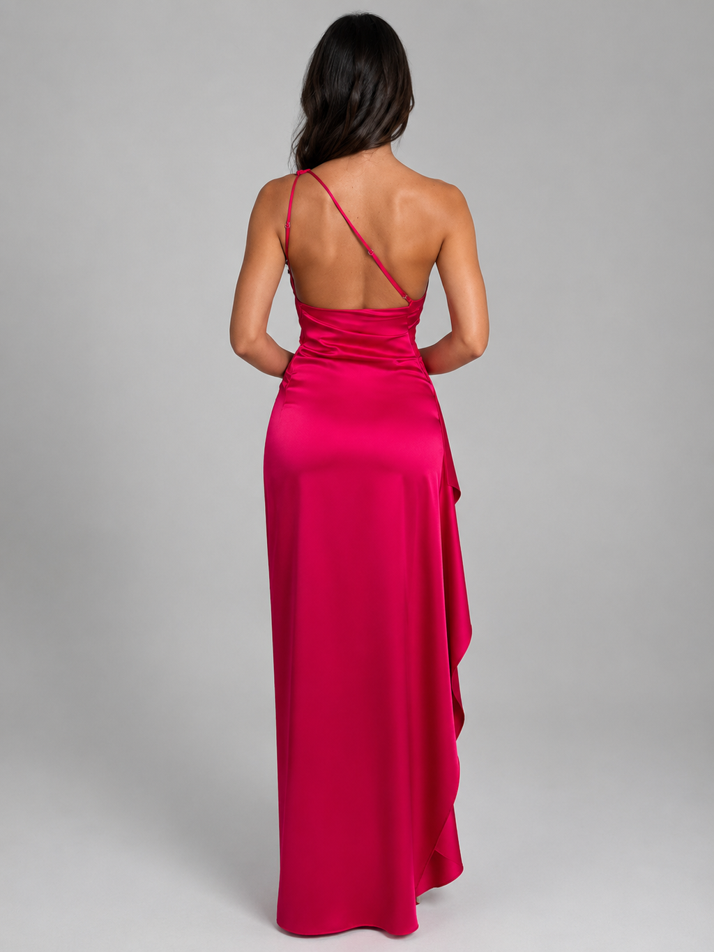 Women’s Satin Feel One-Shoulder Maxi Dress – High Split Evening Gown