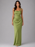 Women’s Satin Feel Ruched Waist Maxi Dress – Sculpted Fit