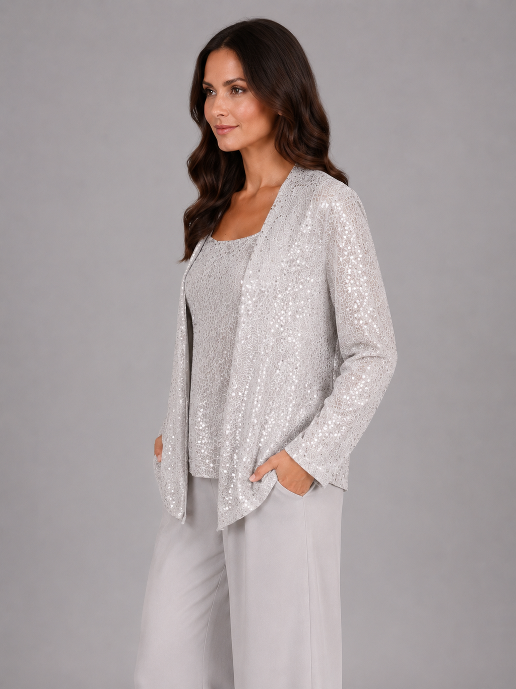 Women's Sequin Three-Piece Trouser Set – Elegant Occasion Co-Ord