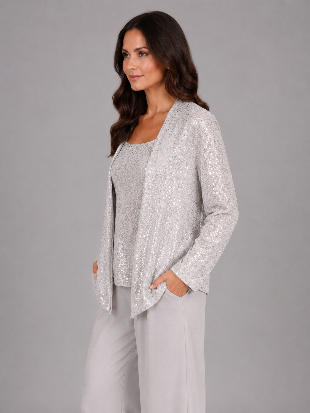 Women's Sequin Three-Piece Trouser Set – Elegant Occasion Co-Ord