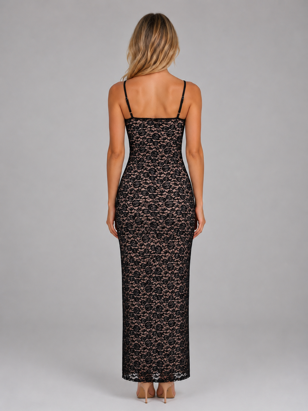 Women's Sheer Lace Maxi Dress – Bodycon Evening Gown