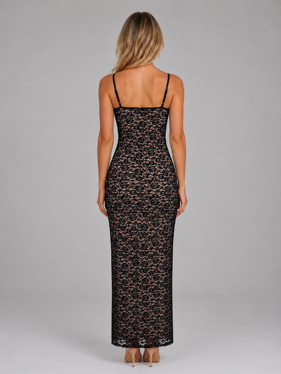Women's Sheer Lace Maxi Dress – Bodycon Evening Gown