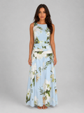 Women's Sleeveless Floral Maxi Dress – Boat Neck & Defined Waist