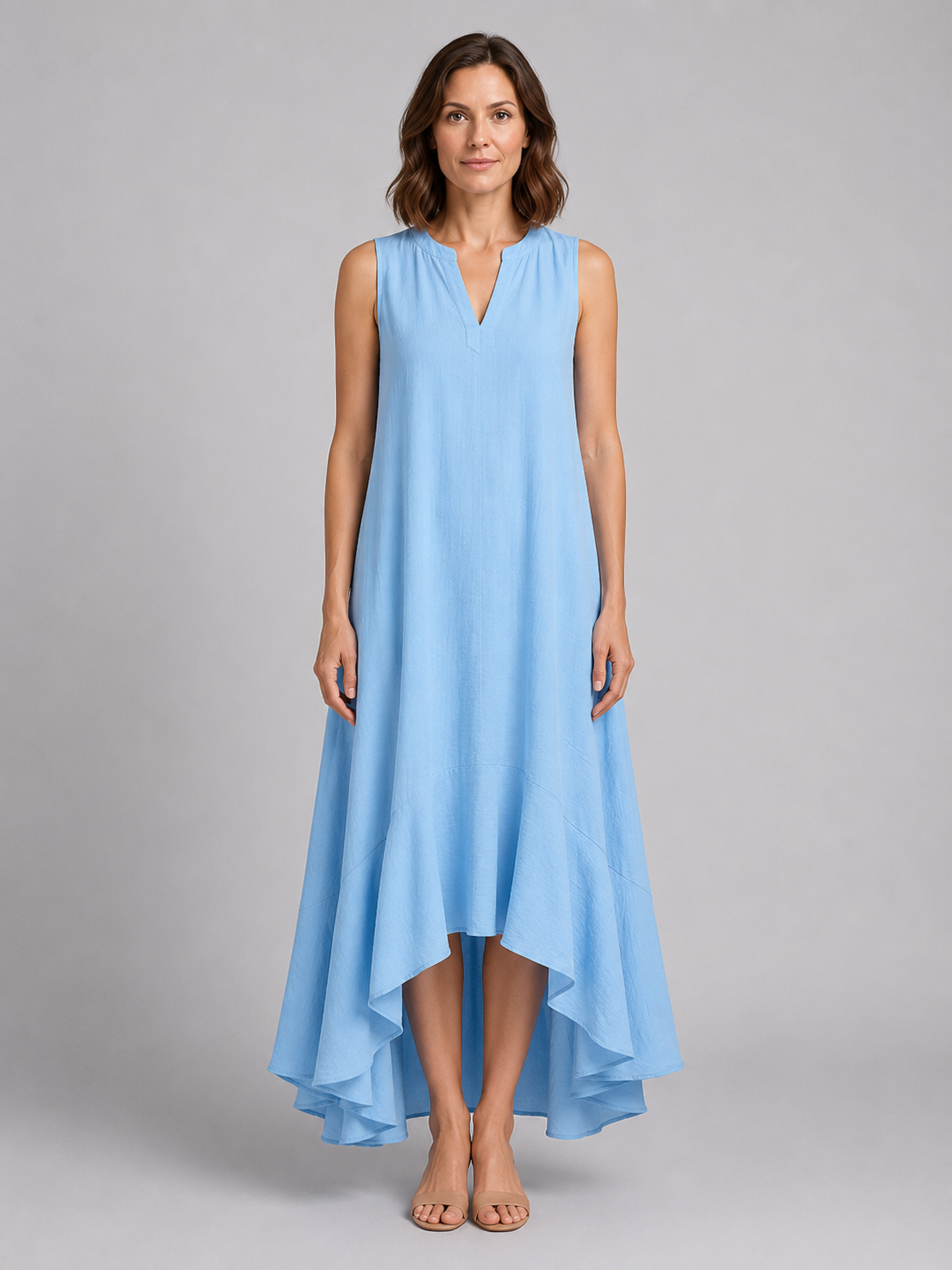 Women's Sleeveless V-Neck Maxi Dress – Flattering Flowy Fit