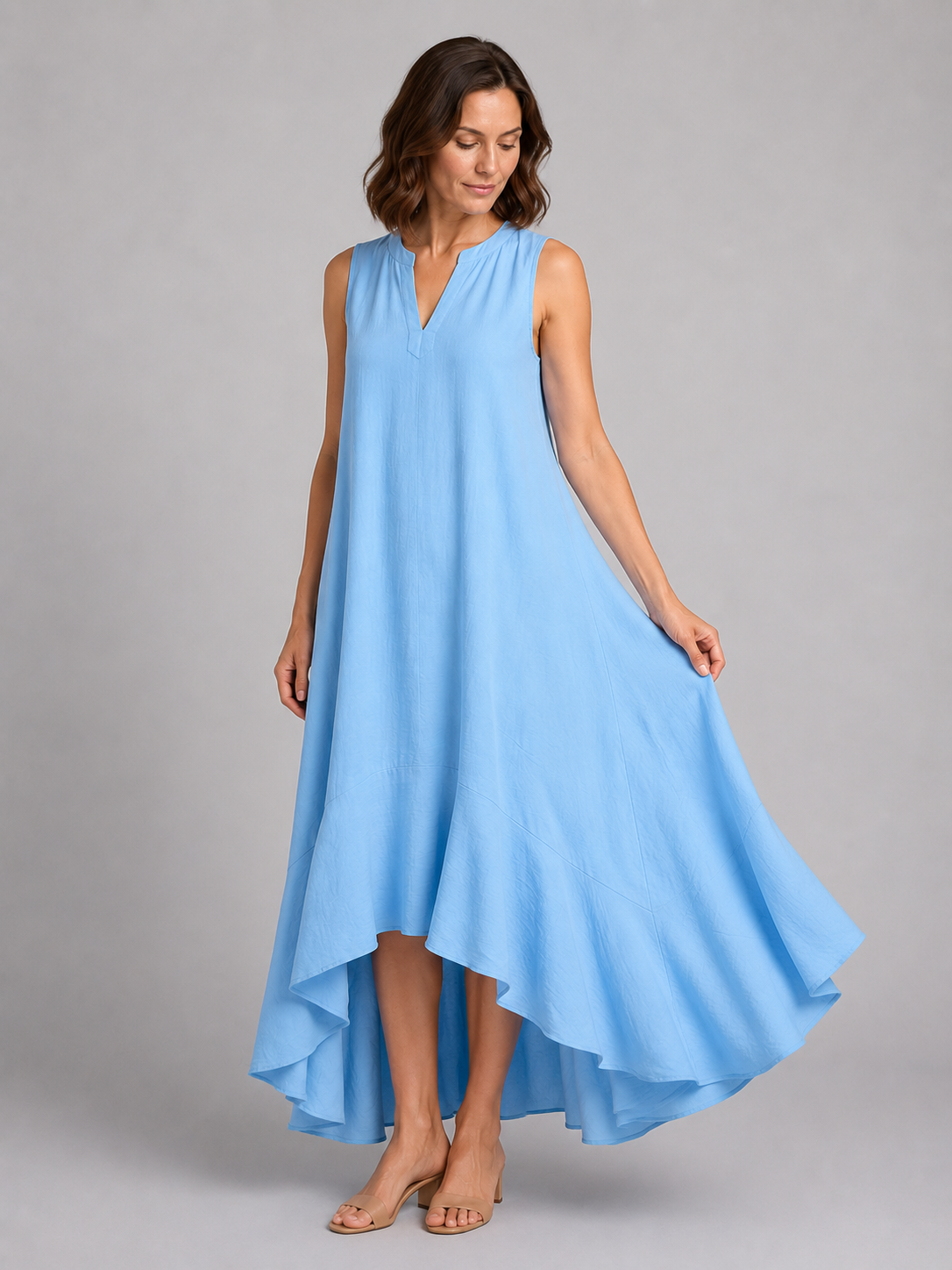 Women's Sleeveless V-Neck Maxi Dress – Flattering Flowy Fit