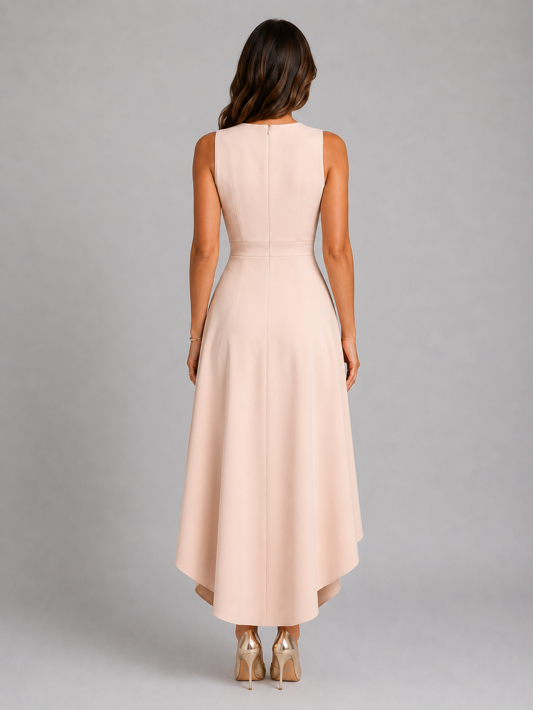 Women’s Sleeveless V-Neck Wrap Maxi Dress with Asymmetrical Hem