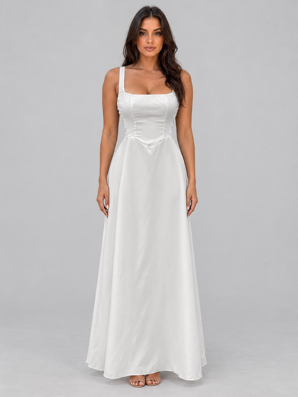 Women's Square Neck Maxi Dress – Structured Bodice A-Line Fit