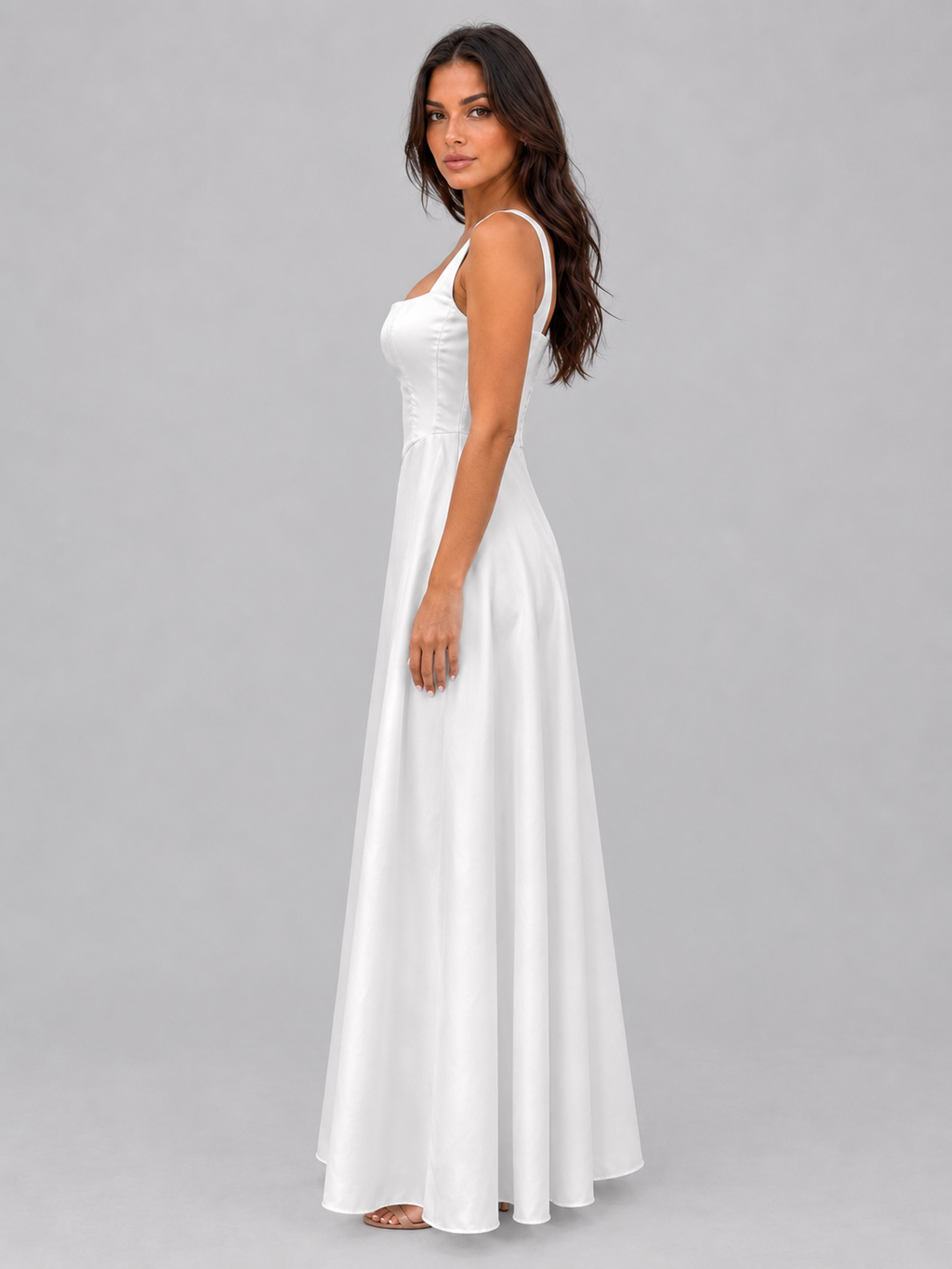 Women's Square Neck Maxi Dress – Structured Bodice A-Line Fit