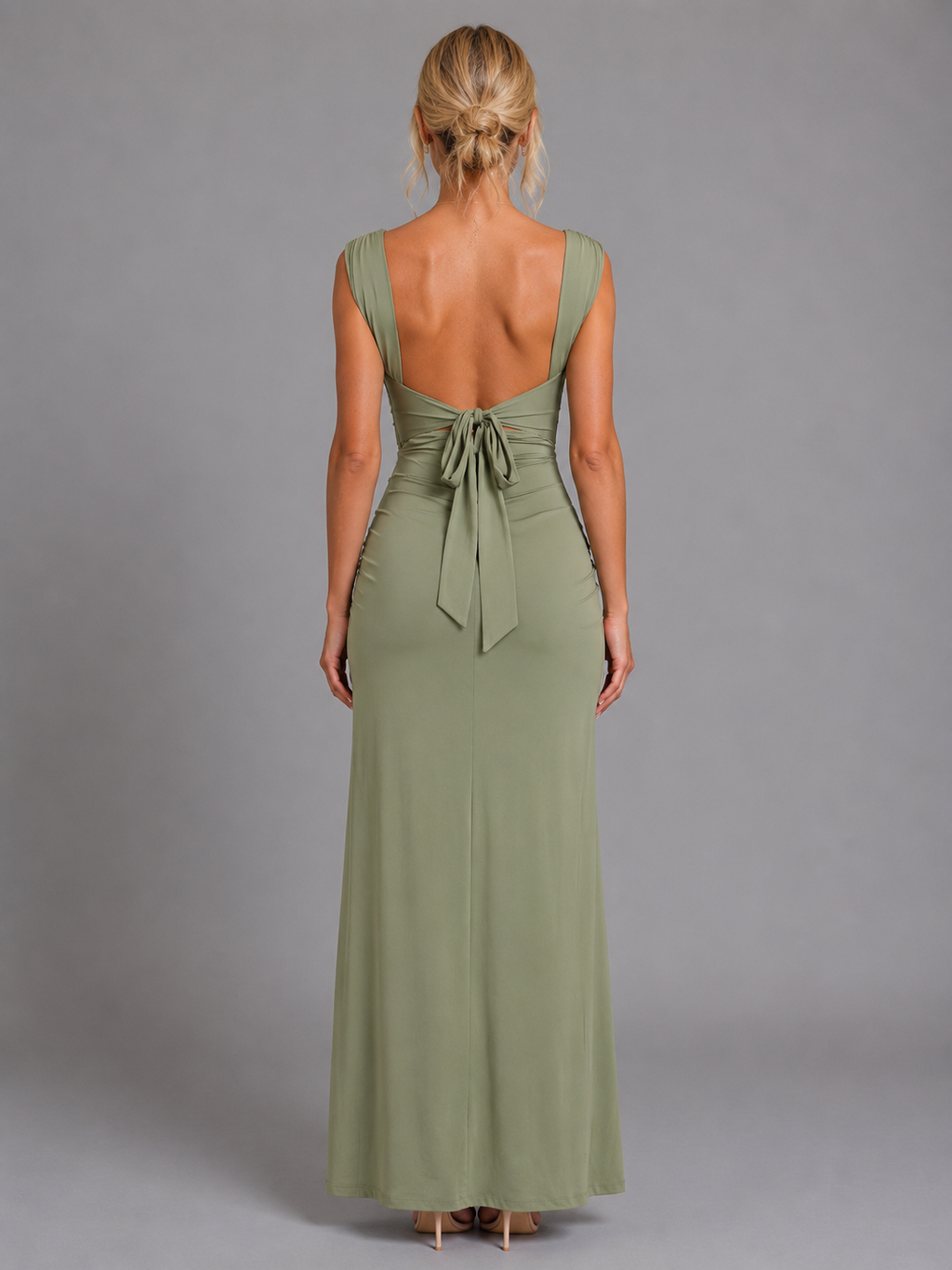 Women’s Square Neck Side Split Maxi Dress – Elegant Occasion Style