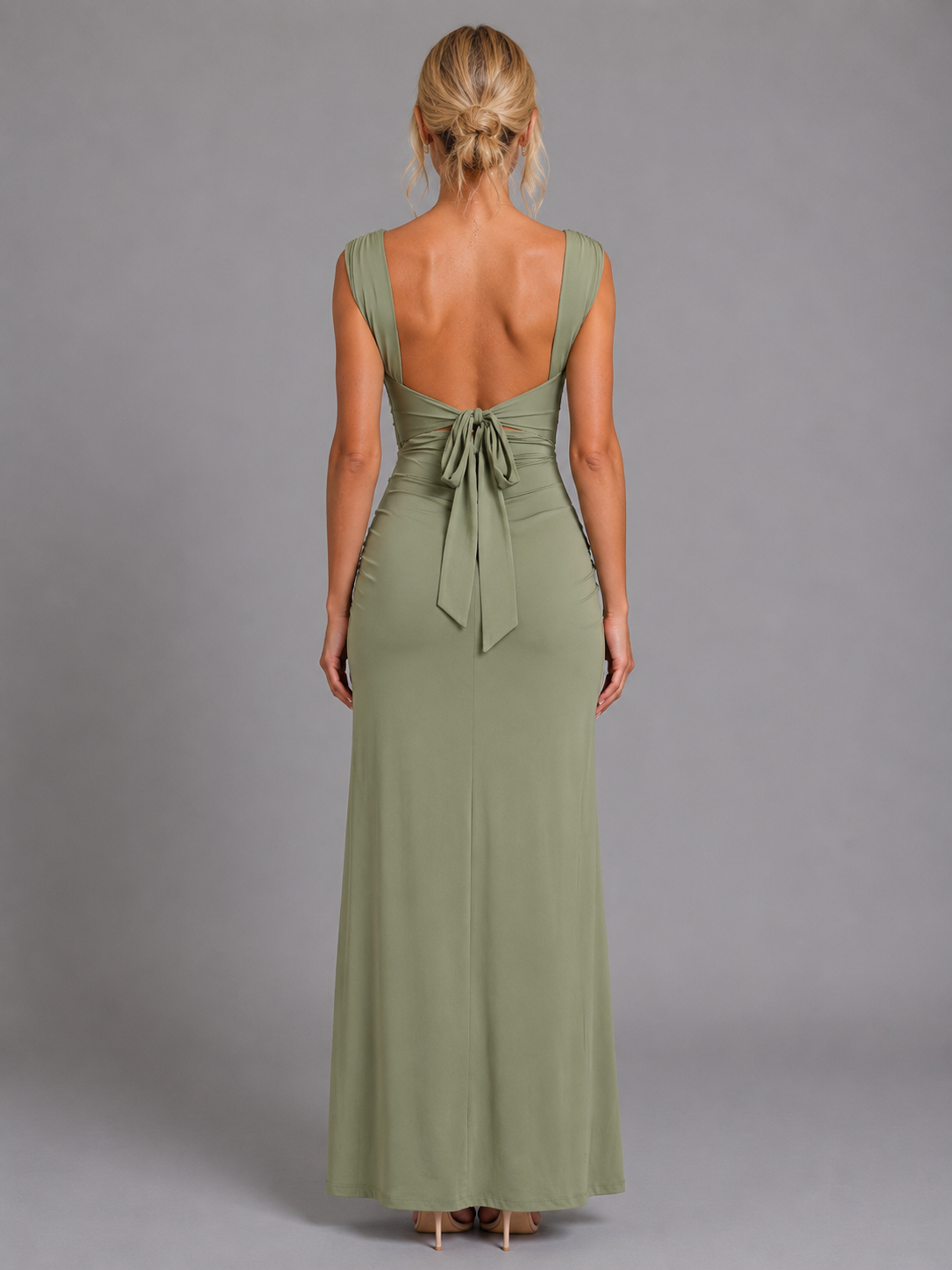 Women’s Square Neck Side Split Maxi Dress – Elegant Occasion Style