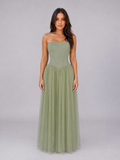 Women's Strapless Corset Tulle Maxi Dress – Sculpted Evening Gown