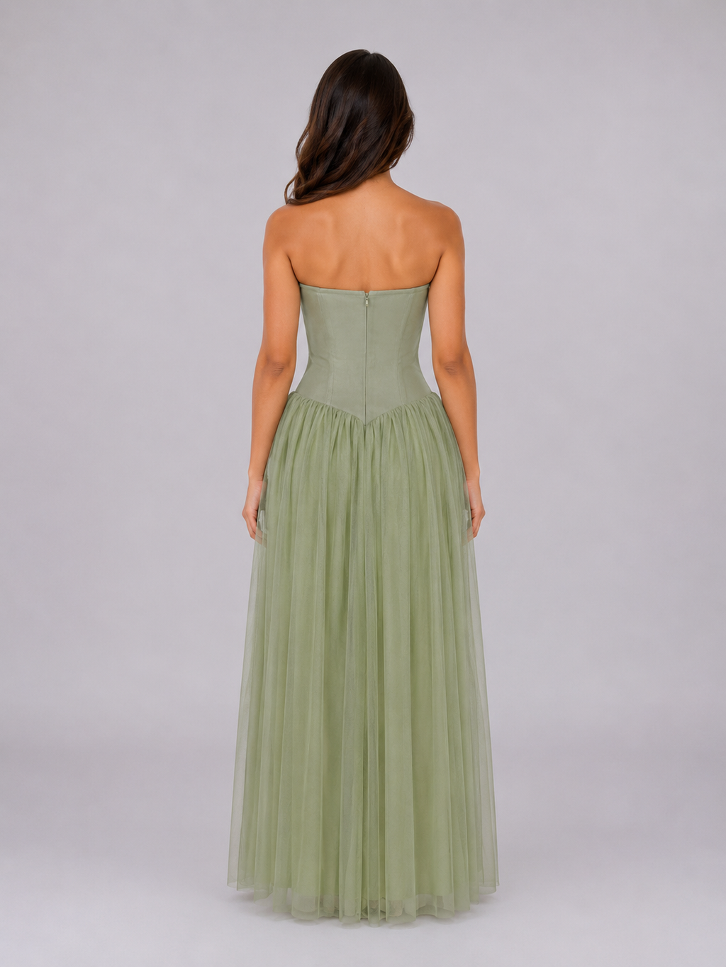 Women's Strapless Corset Tulle Maxi Dress – Sculpted Evening Gown